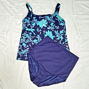 LAND'S END Navy Blue Tankini Set